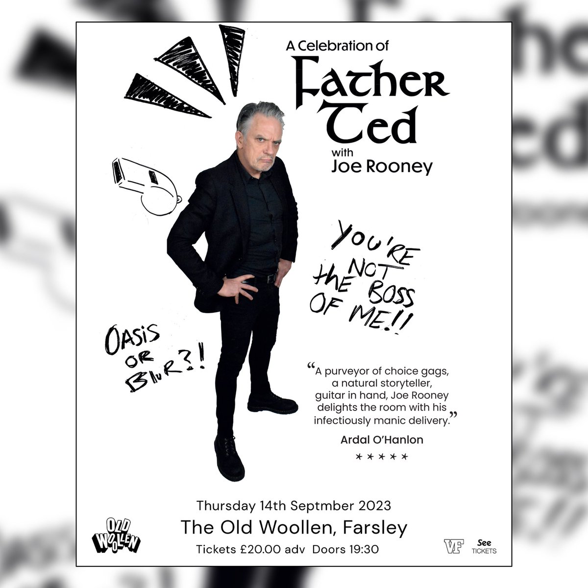 ** ON SALE NOW ** A Celebration of #FatherTed with @joerooney1 at @OldWoollen >> SEPT 14 @OldWoollen Tickets Via @seetickets NOW!