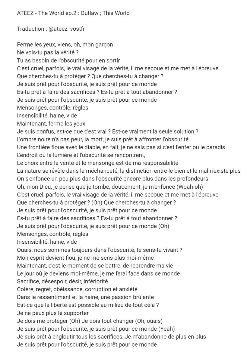 ateez_vostfr's tweet photo. [VOSTFR] ATEEZ(에이티즈) - This World

La traduction de "This World" est désormais disponible sur notre chaîne Youtube :

🔗 https://t.co/lG9nPICl5C

Que pensez-vous des paroles ? 🫣

Traduction : Hyeri

#ateez #ateez_vostfr #this_world #bouncy #OUTLAW  #TheWorldEp2 https://t.co/e1HrSC5gsl