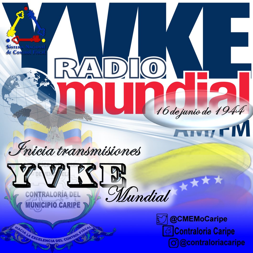 CMEMoCaripe's tweet photo. #ContraloríaMunicipaldeCaripe | @CMEMoCaripe | #CGR | #SNCF | #Venezuela | #16junio1944 | Inicia transmisiones la emisora YVKE Mundial. https://t.co/7BL03sVscS