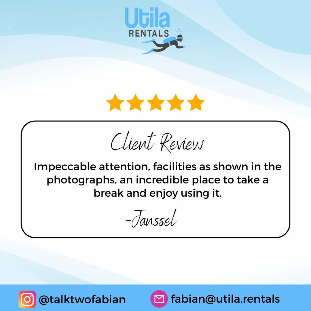 Thank you so much for your review, Janssel.

Enjoy the scuba diving experience at Utila today!
Visit: utila.rentals

#beachfrontrentals #UtilaRentals #rentalapartment #homeforrent #findyourperfectrental  #review #testimonial #customerreview