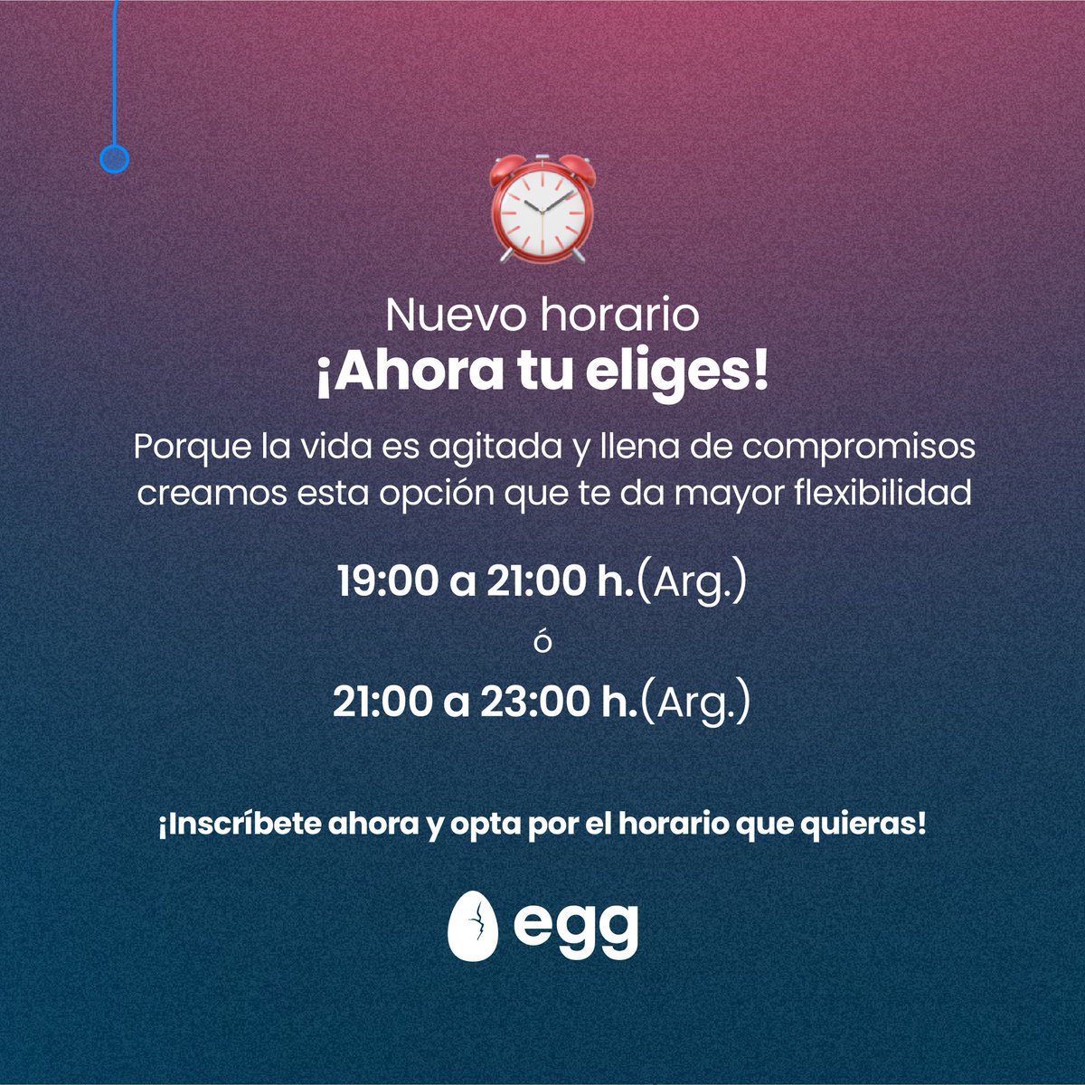 EggLive_'s tweet image. ¡Tenemos nuevas opciones de horario!⏰
Porque la vida es agitada y llena de compromisos, creamos esta opción que te da mayor flexibilidad⬇️
#programación #programaciónwebdesdecero #aprenderprogramación #industriaIT #industriatech #CooperaciónHumana