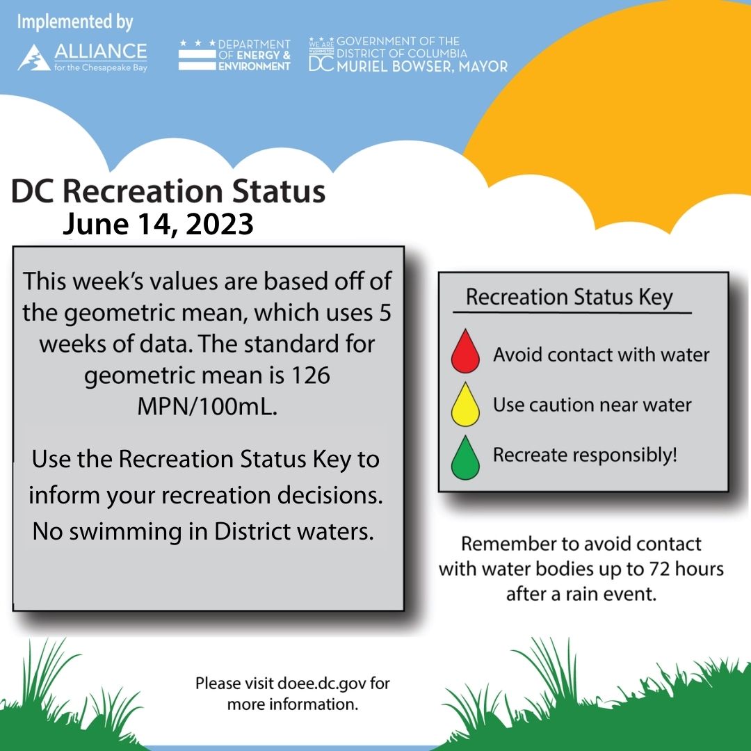 AllianceForBay's tweet photo. 7 weeks of data for the DC Volunteer Water Quality Monitoring Program. Remember to always take extra caution when recreating after a rain event!
Thanks to @AnacostiaRrkper, @LoveRockCreek, @GoNatureForward, @DOEE_DC, and @MayorBowser! #WhatsInTheWater #DCCitizenScience https://t.co/s5mpKrMLBU