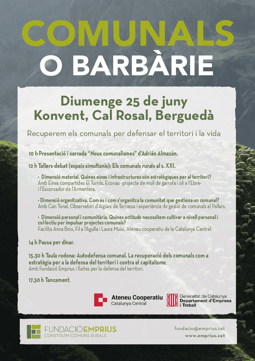 CoopCatCentral's tweet photo. Aquest diumenge al @puntzero COMUNALS O BARBÀRIE

🗣️Al taller-debat sobre la dimensió personal i comunitària dels #comunals al s.XXI hi haurà Anna Boix de @Filalagullacoop i Laura Muixí de l'Ateneu #coopcatcentral a l'acompanyament

Ho organitzem conjuntament amb @FundacioEmprius https://t.co/e4a6C7PRJH