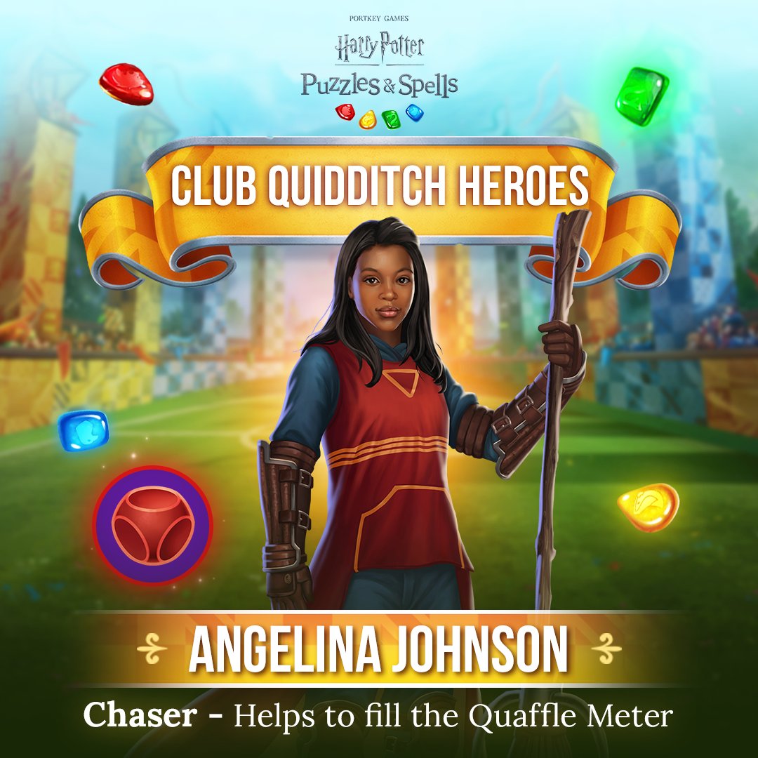 Club Quidditch Heroes: Angelina Johnson
Chasers in Club Quidditch help fill up the Quaffle Meter. Angelina's Hero Buff drops two Severing Surges when activated!
Play Now ➡️ harrypottermatch.onelink.me/8IqW/8lhisig2

#HarryPotter #PuzzlesAndSpells #Quidditch