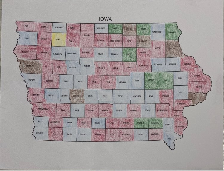 lyonpaa's tweet photo. When Does Your County Fair Start: 2023 Edition

Green = June
Blue = July 1-15th
Red = July 16-31st
Brown = August
Yellow = September

Some counties have more than 1 fair, I went with the 1 that occured first

97 counties have a fair before the state fair

#CountyFair #StateFair https://t.co/oJFsZdh9tz