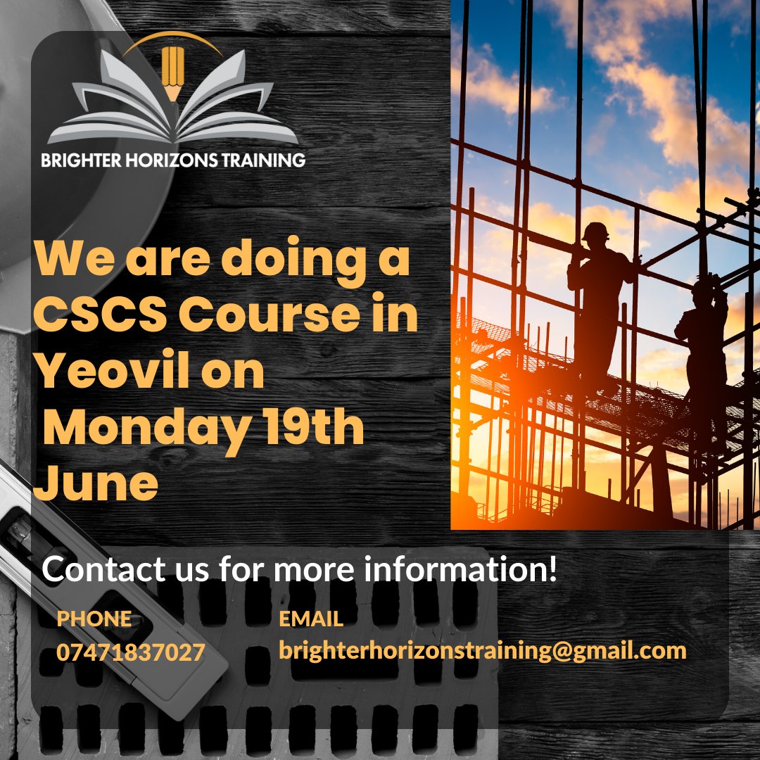 BrighterHT's tweet photo. We are looking forward to delivering the CSCS course in Yeovil as well as Weymouth next week. If you want to take part, please contact us! See those of you already signed up on Monday. https://t.co/CPhpxtY2Ae