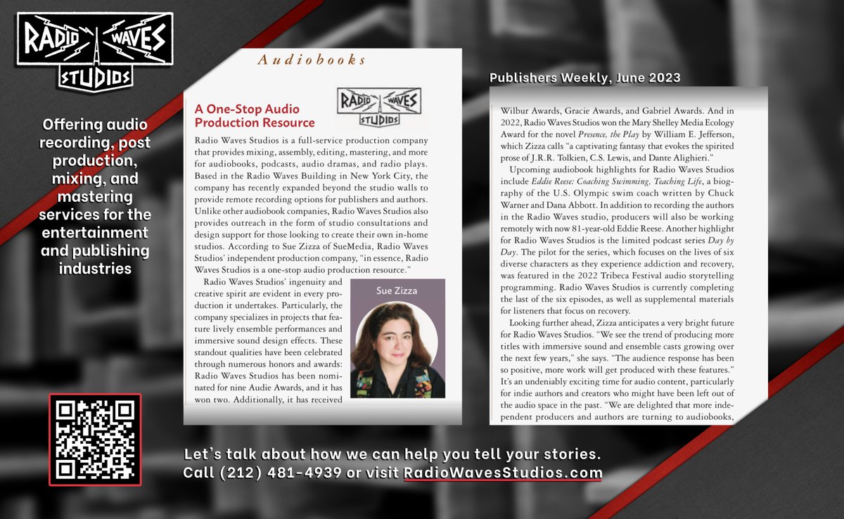 For #JuneIsAudiobookMonth @PublishersWeekly did a special feature about #Audiobooks and we’re excited to be included! 

Check us out at 
radiowavesstudios.com  &  suemediaproductions.com

#JIAM #Audiobook #LoveAudiobooks #Narrator #Voice #VO #Art #Voiceover #Storytelling