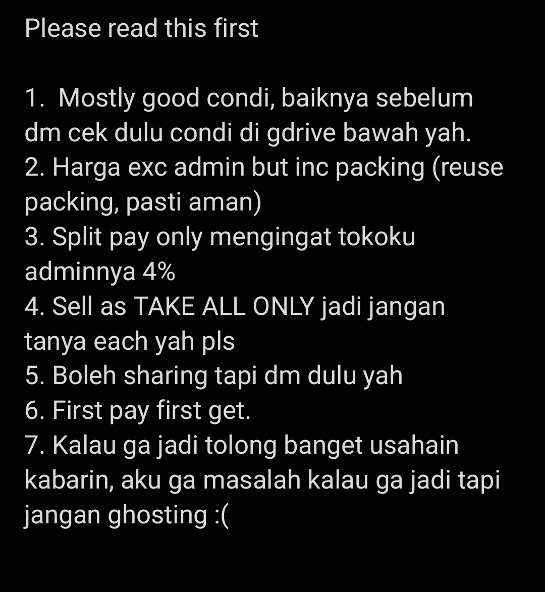 Please help rt 

WTS // WANT TO SELL LFB 

AAB MARK 
Sell as all only, pls do not ask for each.  
450k exc admin inc packing 
Accept ww buyer with ina proxy 
Condi dibawah yah 
Dom Palembang

Tags. Wts mark dilan bnw non bnw dicon 101 tc pb candy pink christmas haechan