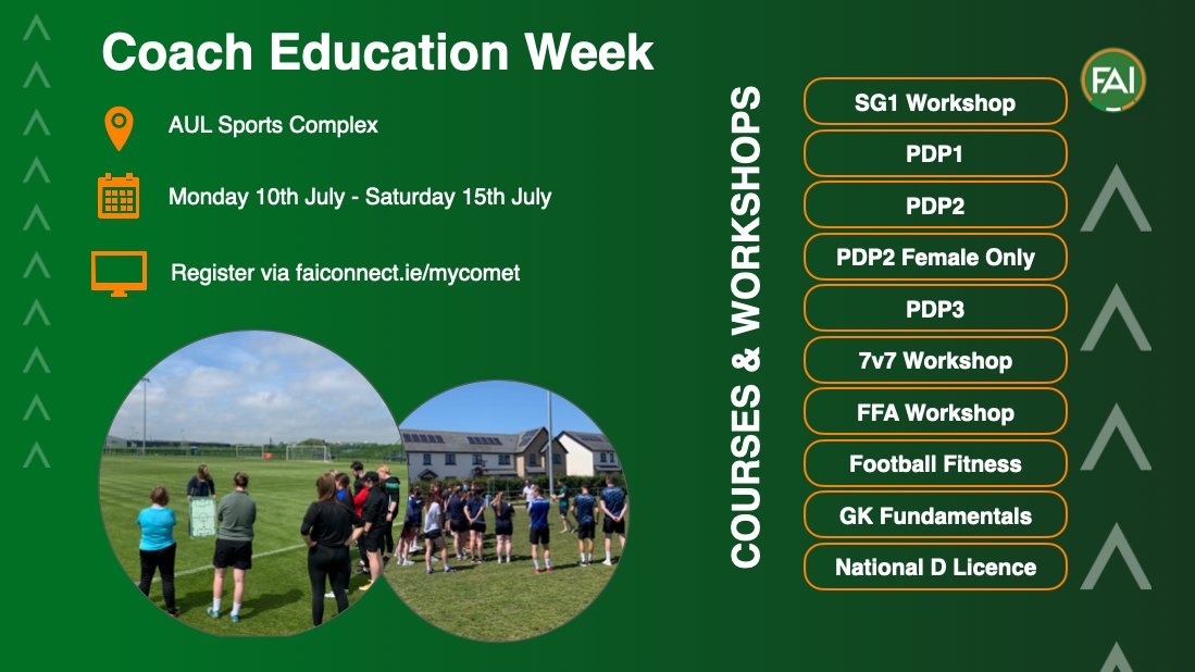 📢Coach Education Week 📚 📍@AULSportsComplex 🗓️ Mon 10th July - Sat 15th July Book Now‼️ Links below 👇 Tag your club & spread the word 🗣️