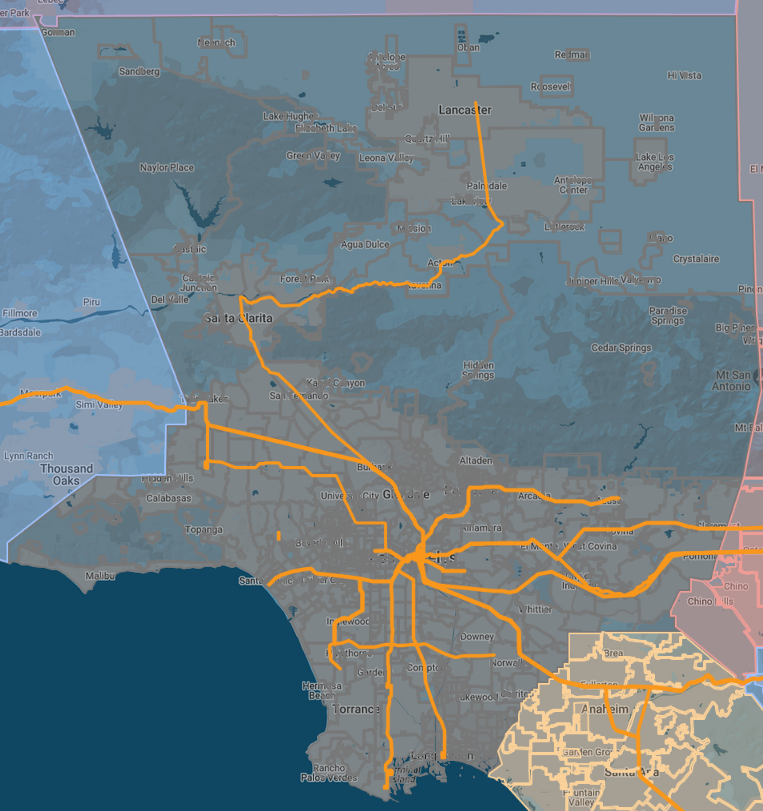 Seeing Metro and Metrolink mapped together highlights the shortcomings and possibilities. Close the Norwalk Gap. Extend the line through Torrance to San Pedro and Long Beach. A line along the coast would be nice, as would a couple of mountain/forest railways. 

#RegionalConnector