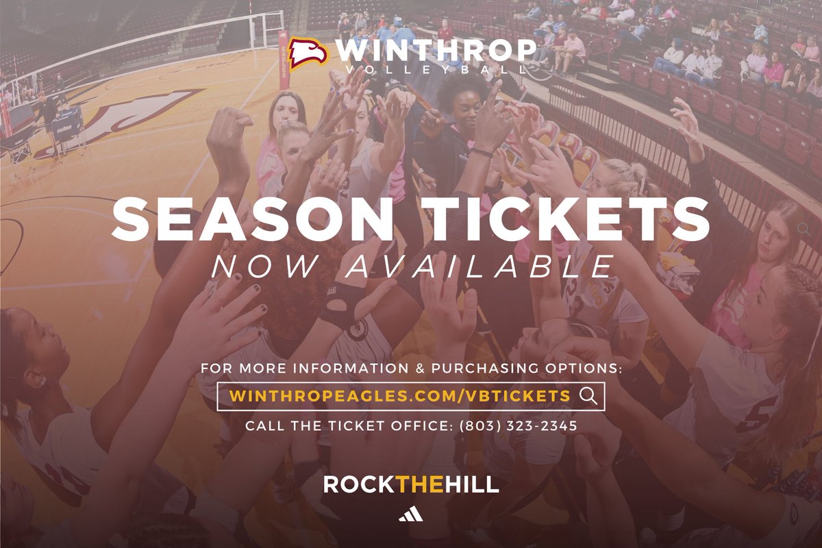 🎟️𝗦𝗘𝗔𝗦𝗢𝗡 𝗧𝗜𝗖𝗞𝗘𝗧𝗦 𝗡𝗢𝗪 𝗢𝗡 𝗦𝗔𝗟𝗘

Excited to pack the Coliseum this fall!

Check out winthropeagles.com/vbtickets for ticket package options, or call the ticket office at (803) 323-2345.
•
•
#ROCKtheHILL | #NCAAVB