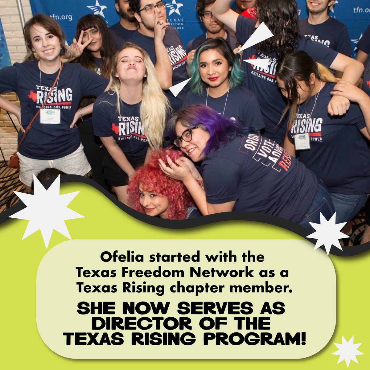 texrising's tweet image. Over the #txlege session, Texas Rising underwent a few changes in leadership. 🤠 join us as we congratulate Ofelia Alonso on her recent transition into TXR Director! 🎉🎊