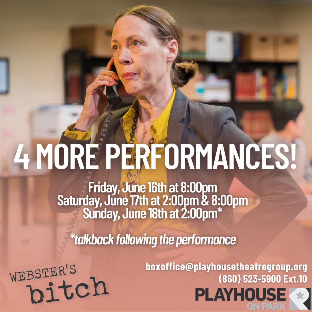 It's the final weekend of WEBSTER’S BITCH! 🎉

Get your tickets now to see the World Premiere of WEBSTER’S BITCH by Jacqueline Bircher. Running at Playhouse on Park through June 18th.
#webstersbitch #websters #playhouseonpark #professionaltheatre #theatre #play #worldpremiere