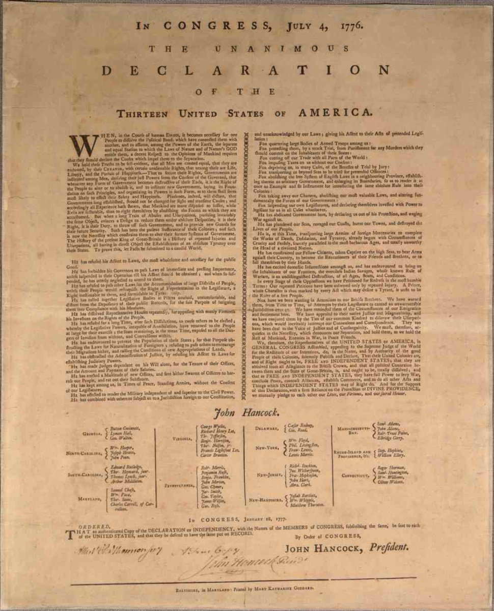 Here is a Mary Katherine Goddard printing of the Declaration of Independence: