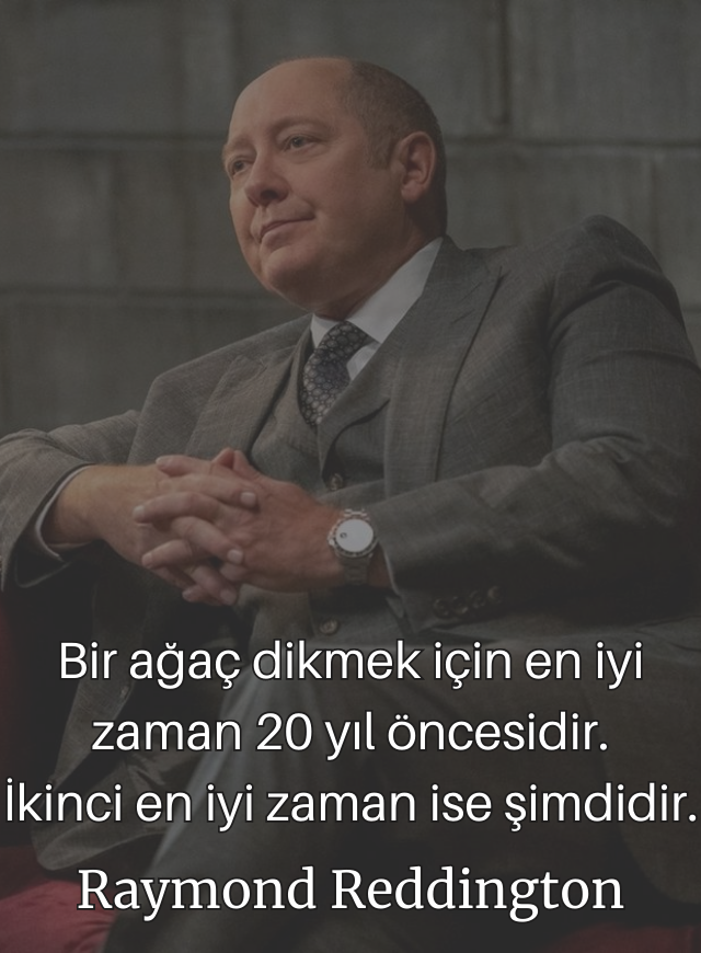 Bir ağaç dikmek için en iyi zaman 20 yıl öncesidir.
İkinci en iyi zaman ise şimdidir. 👍
Raymond Reddington - The Blacklist