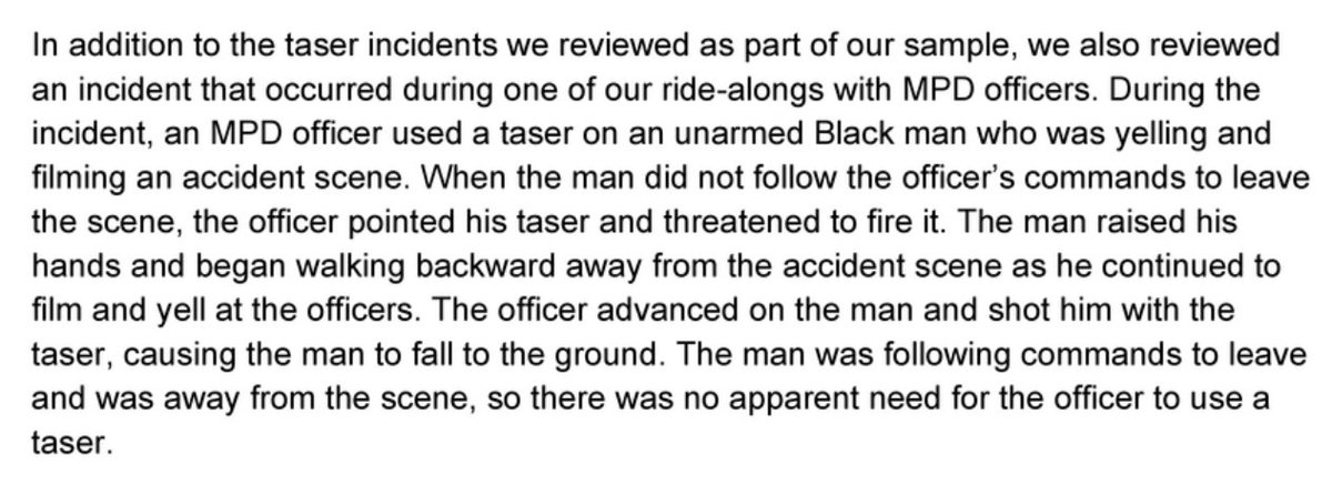 DOJ just released the report from its two-year investigation of the Minneapolis police department. Here's a thread of notable excerpts. This first one happened *while a DOJ investigator was on a ride-along.*
