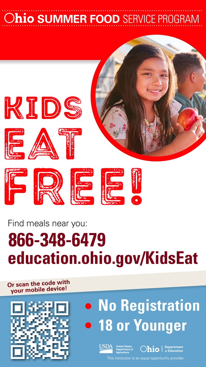 🥪🍎 KIDS EAT FREE! The Ohio Department of Education is sponsoring the Summer Food Service Program again this year, providing children with free, healthy meals during the school break. ✅ #WeBelong