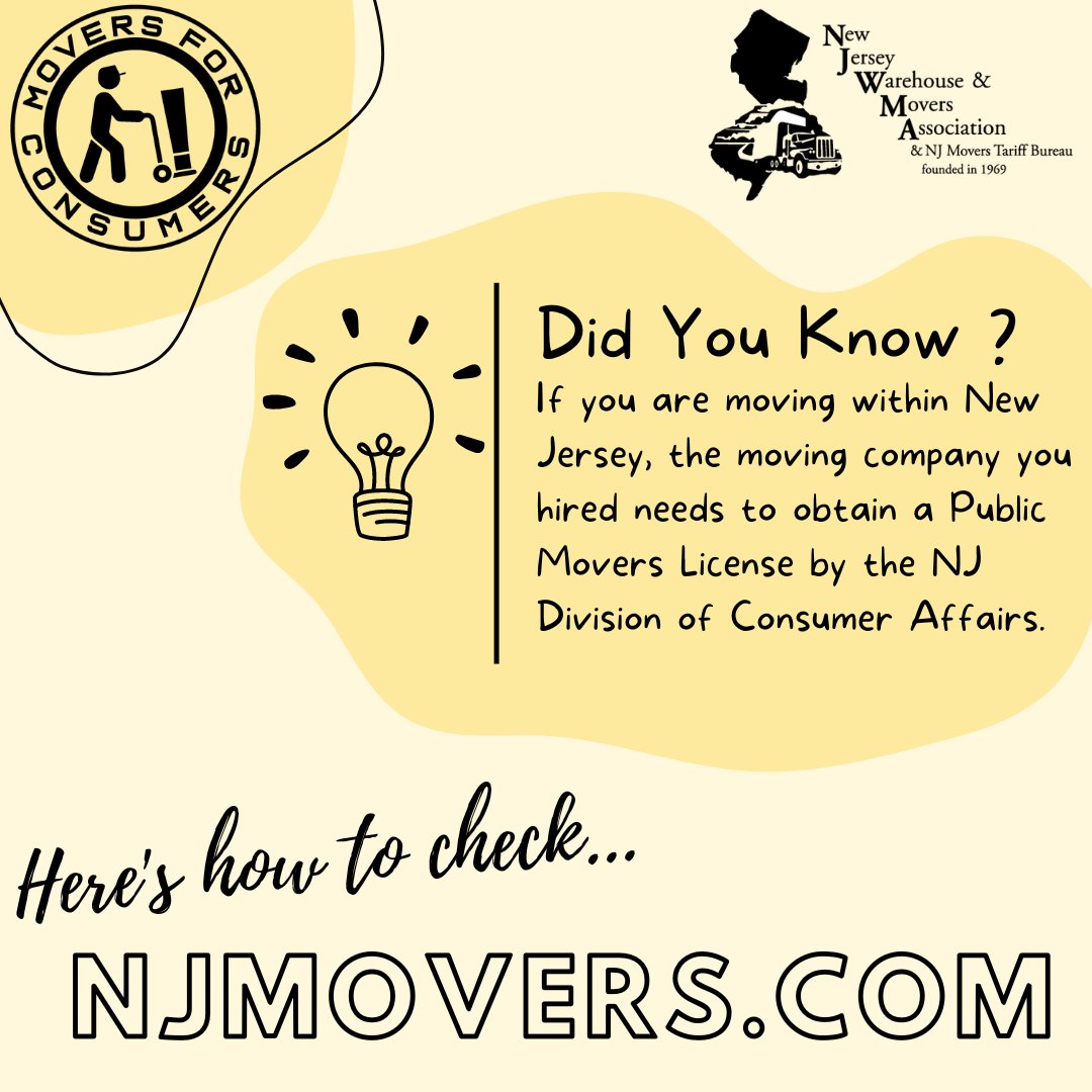 njwma's tweet photo. Did you know?

#licensedmovers #njwma #njmovers #moversforconsumers #movingtips #moving https://t.co/OmRjsxS9nr