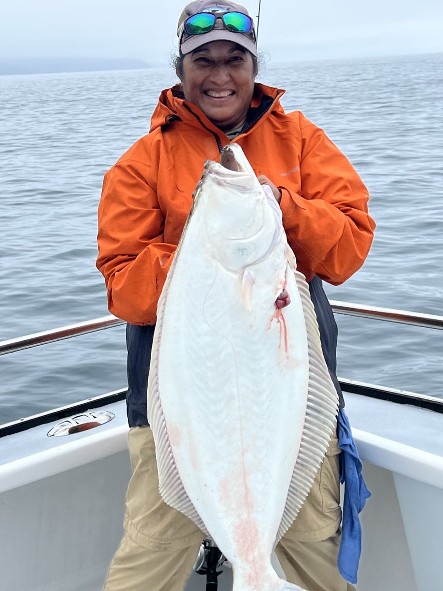 Theresa breaks the ice with a big halibut