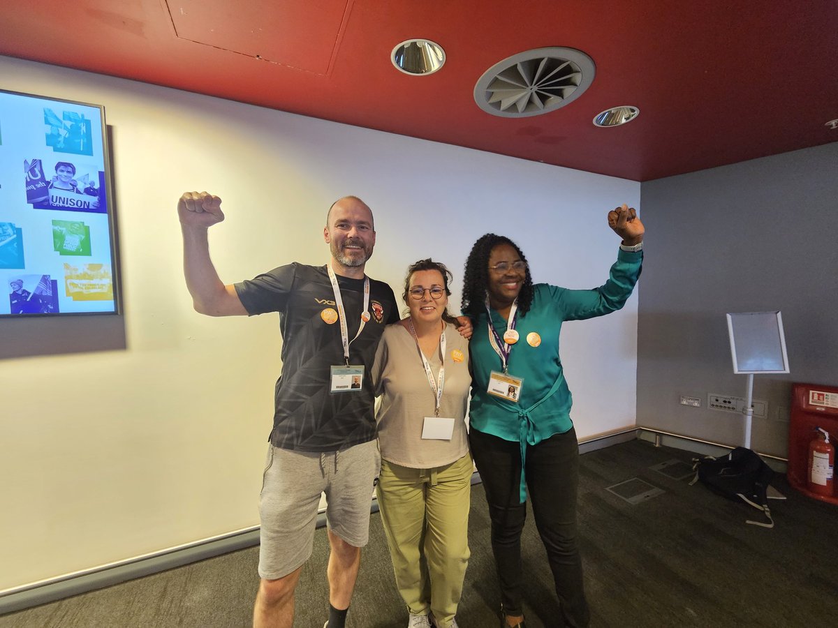 #unison new Presidential team elected by the new NEC at the close of #undc23 in Liverpool. Libby Nolan President and Steve North and Julia Mwaluke Vice Presidents. Congratulations to them all. A great team. Proud to have voted for them.