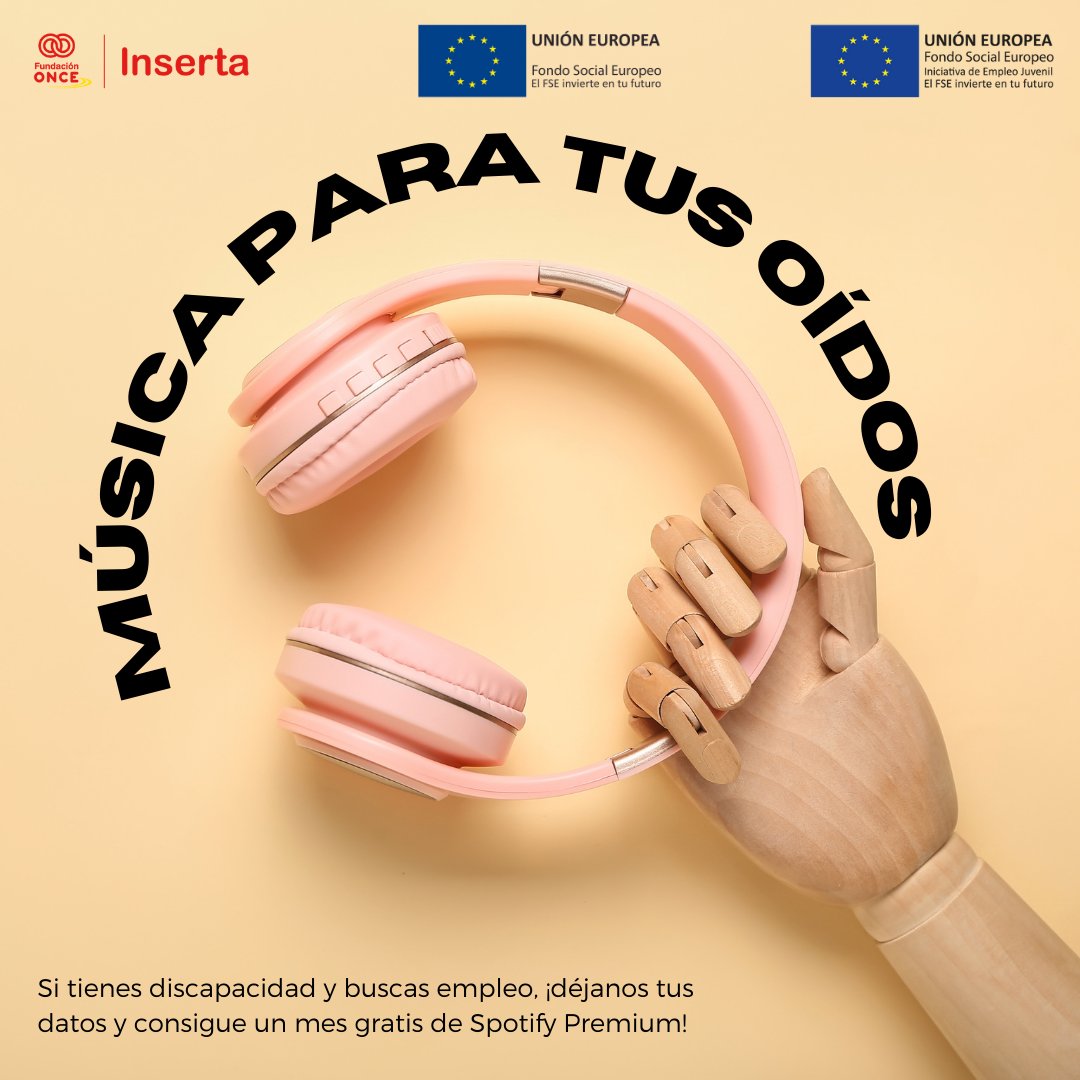 🎧 ¡Dale al play! Si tienes #discapacidad y buscas #empleo, déjanos tus datos y consigue un mes gratis #Spotify Premium 👉hubs.ly/Q01TF-x_0

#InsertaEmpleo #PorTalento #EmpleoDiscapacidad

*Promoción sujeta a disponibilidad de licencias.