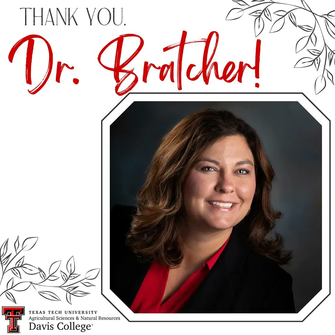 TTUDAVISCOLLEGE's tweet image. Please help us in thanking Dr. Christy Bratcher for serving as the Associate Dean of Research for the Davis College for the past four years! Dr. Bratcher has accepted a position as Head of the Department of Animal and Dairy Sciences at Mississippi State University.