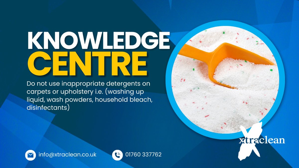 Do not use inappropriate detergents on carpets or upholstery i.e. (washing up liquid, wash powders, household bleach, disinfectants)

#CarpetCleaningNorfolk #CarpetCleaningTips