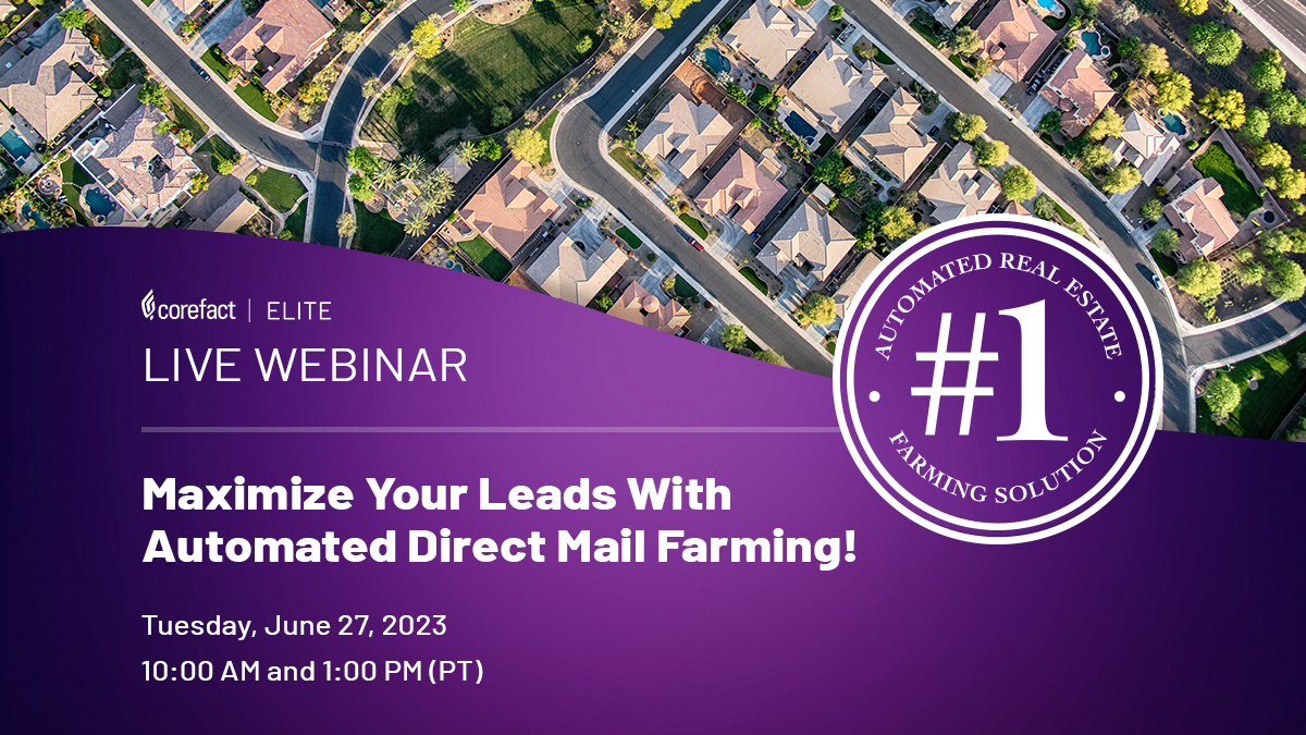 Corefact's tweet photo. Start generating seller leads from your farm and build a cohesive brand with Corefact Elite! Join us for a LIVE webinar to learn how, sign up today! https://t.co/g8spsKJdpx #RealEstate #LiveWebinar #RealEstateMarketing #Corefact #Elite https://t.co/QGNLzy7QVa