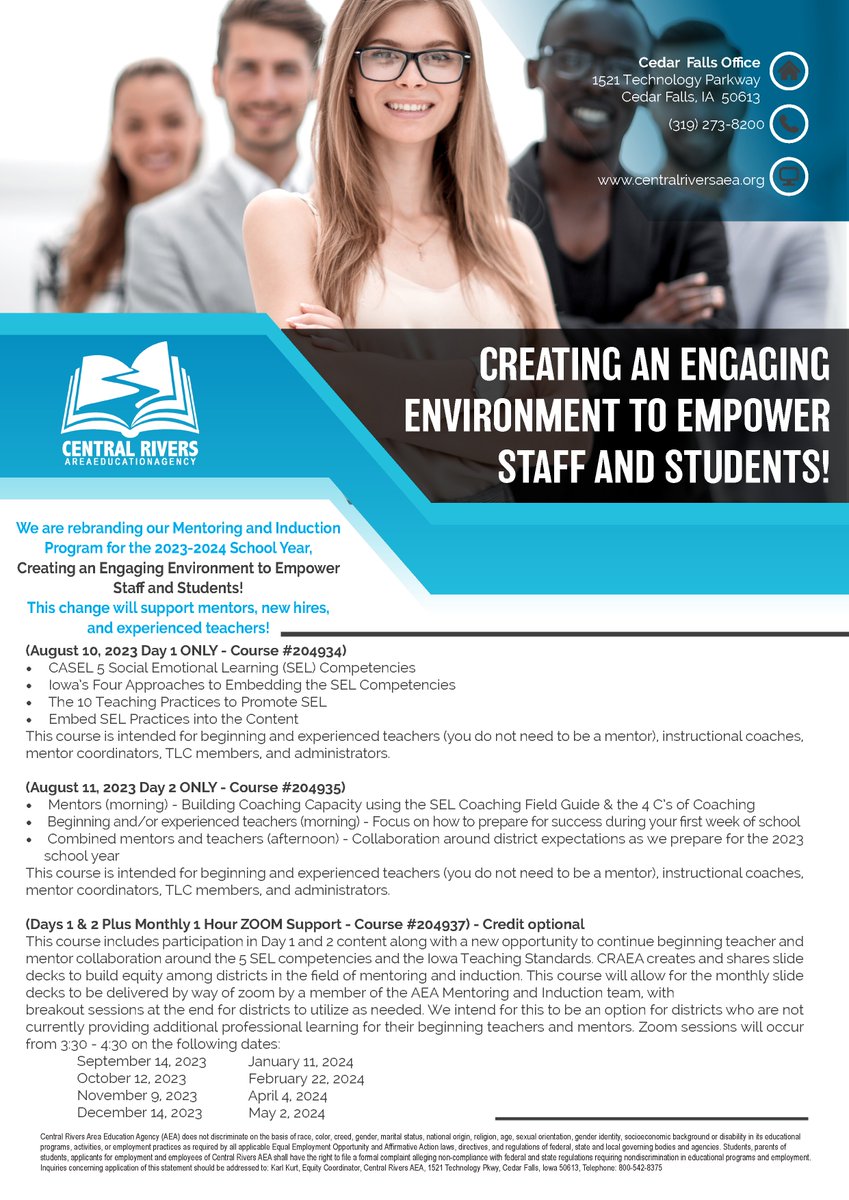 The #CRAEA Mentoring & Induction Program will rebrand into “Creating an Engaging Environment to Empower Staff & Students,” for the '23-'24 school year! This change will support mentors, new hires & experienced teachers. 🍎 More info available on the flyer: bit.ly/3o40IBA