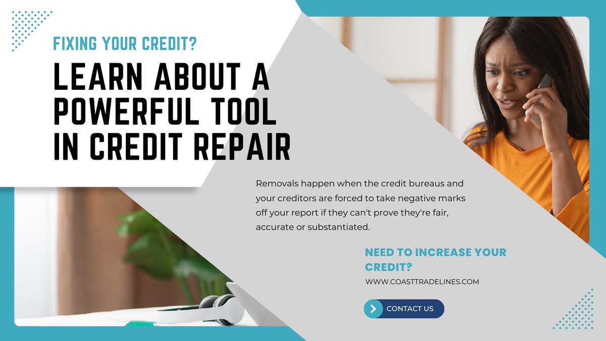 In credit repair, 'removals' happen when the credit bureaus and your creditors are forced to take negative marks off your report if they can't prove they're fair, accurate or substantiated.

This is a game-changer for anyone looking to clean up their credit history.