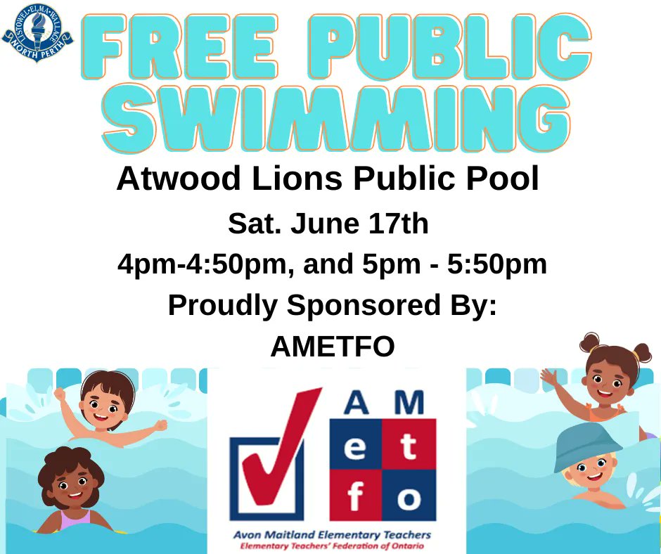 Free public swimming at the Atwood Lions Public Pool on Saturday, June 17th! Proudly sponsored by: AMETFO
