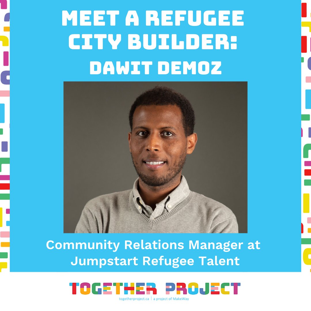 together_hello's tweet photo. Meet Dawit, a #RefugeeCityBuilder who has advocated for refugees worldwide and helps refugees find meaningful employment in Canada at @JumpstartCDN! 

Over 10 years of advocating for refugees, @DemozDawit has pushed for refugee participation at decision-making tables. https://t.co/VDI9T4hDD8