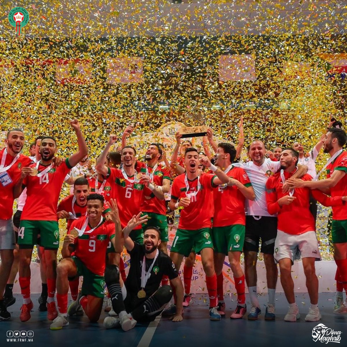 🏆 Witness the greatness as the Moroccan National Futsal Team achieves a historic hat-trick. Celebrate this remarkable achievement with us! 🇲🇦🎉⚽

#DimaMaghrib