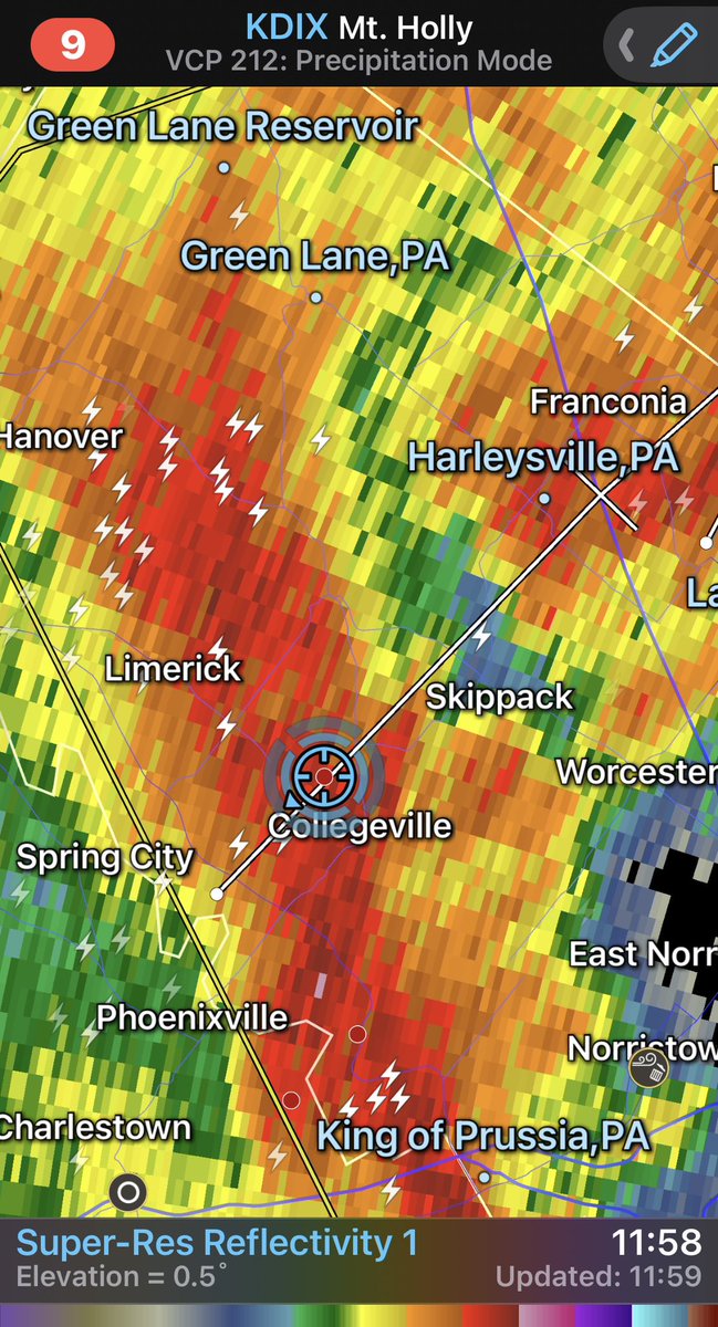 Just took a hit from the line near Collegeville, PA after I decided to jump from my initial target area near King Of Prussia,PA to intercept the Tornado Warned portion of the line and well it was a absolute bust on this end as I saw nothing more than a weak shelf and rain. #pawx