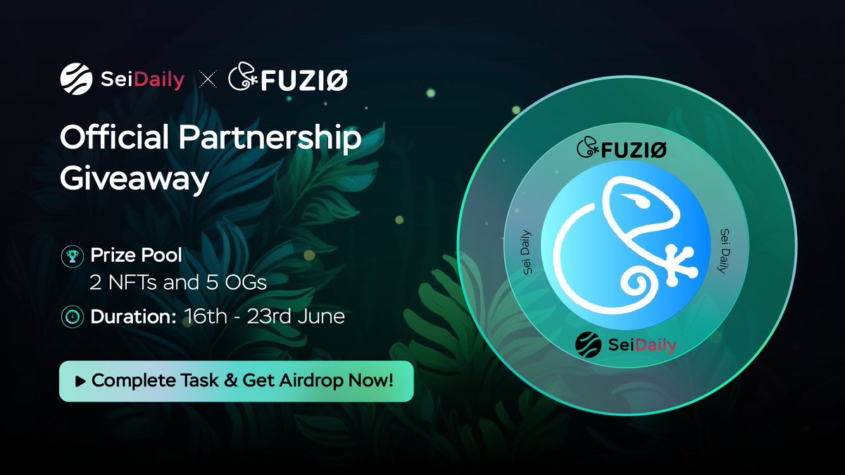 InkDailyTK's tweet photo. 📢 OFFICIAL PARTNERSHIP GIVEAWAY

@SeiDailyTK x @FuzioNetwork

➡️ COMPLETE TASKS &amp; GET OAT HERE:
https://t.co/aMndSNOW1F

🎁 Prize Pool:
2 NFTs &amp; 5 OGs for lucky winners

⌛ June 16th - June 23rd

#NFT #Giveaway #SeiNetwork https://t.co/xkxOEPUytj