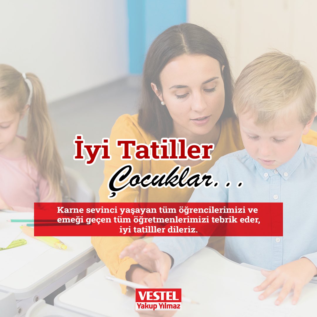 Karne sevinci yaşayan tüm öğrencilerimizi ve emeği geçen tüm öğretmenlerimizi tebrik eder, iyi tatiller dileriz.

#vestelyyakupyilmaz #karnegunu