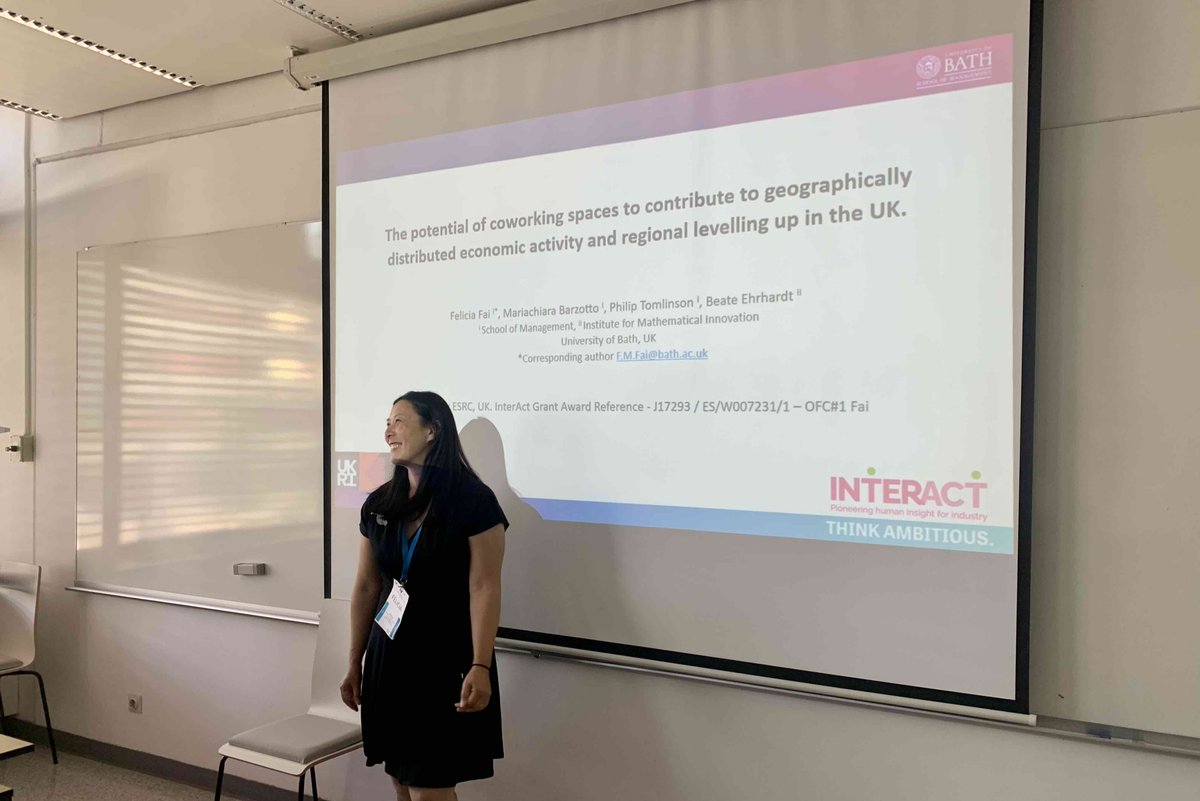 Felicia Fai about to present our work on #coworking contribution to new #manufacturing and #regional #LevellingUp in the #UK @PRT1969 @BathSofM #InterAct #UKRI #ESRC #MadeSmarterNetwork #RSA23