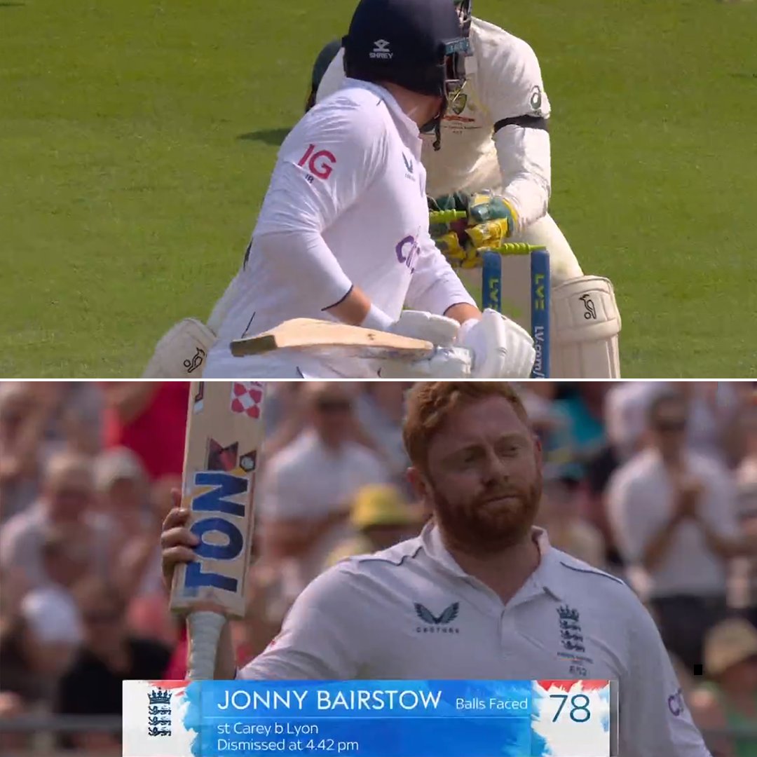 End of a brilliant comeback knock from Jonny Bairstow.

He gets a standing ovation from the Edgbaston crowd.

📸: Sony LIV

#ENGvsAUS #TheAshes #JonnyBairstow