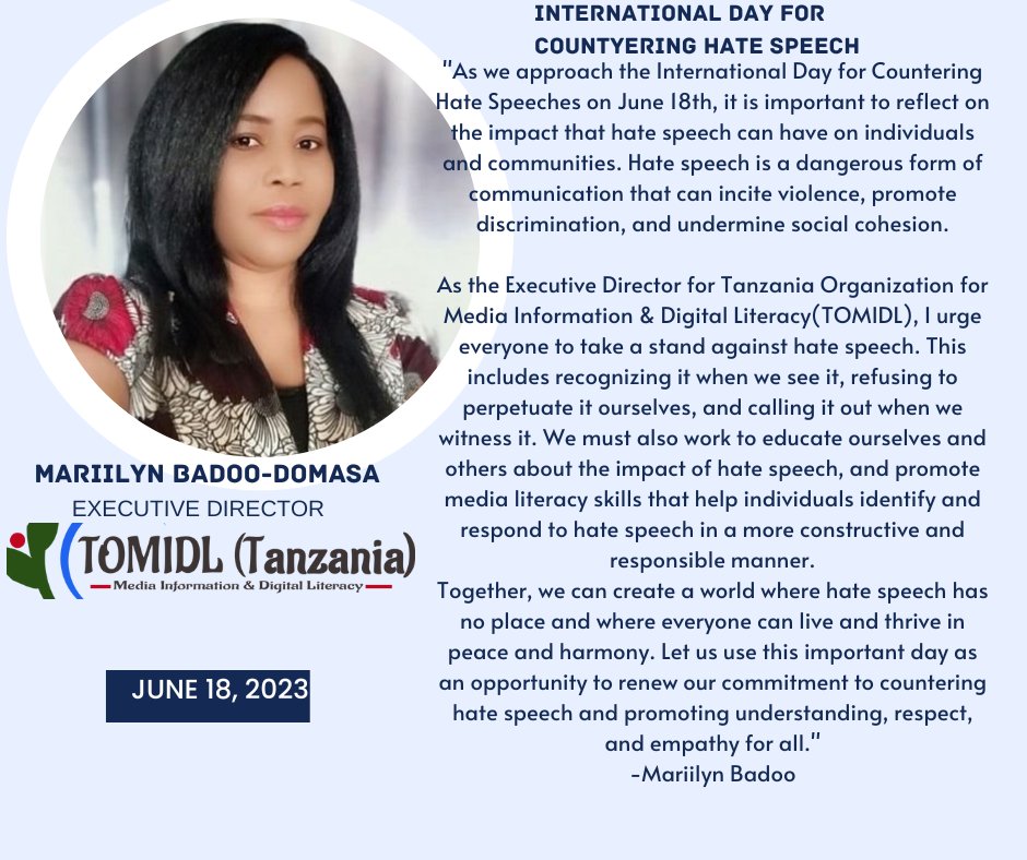 #STOPHATESPEECH #SAYNOTOHATESPEECH #WEAREONEPEOPLE #DIGITALLITERACYEDUCATIONISKEY #TOMIDL #INTERNATIONALDAYONHATESPEECH #JUNE182023