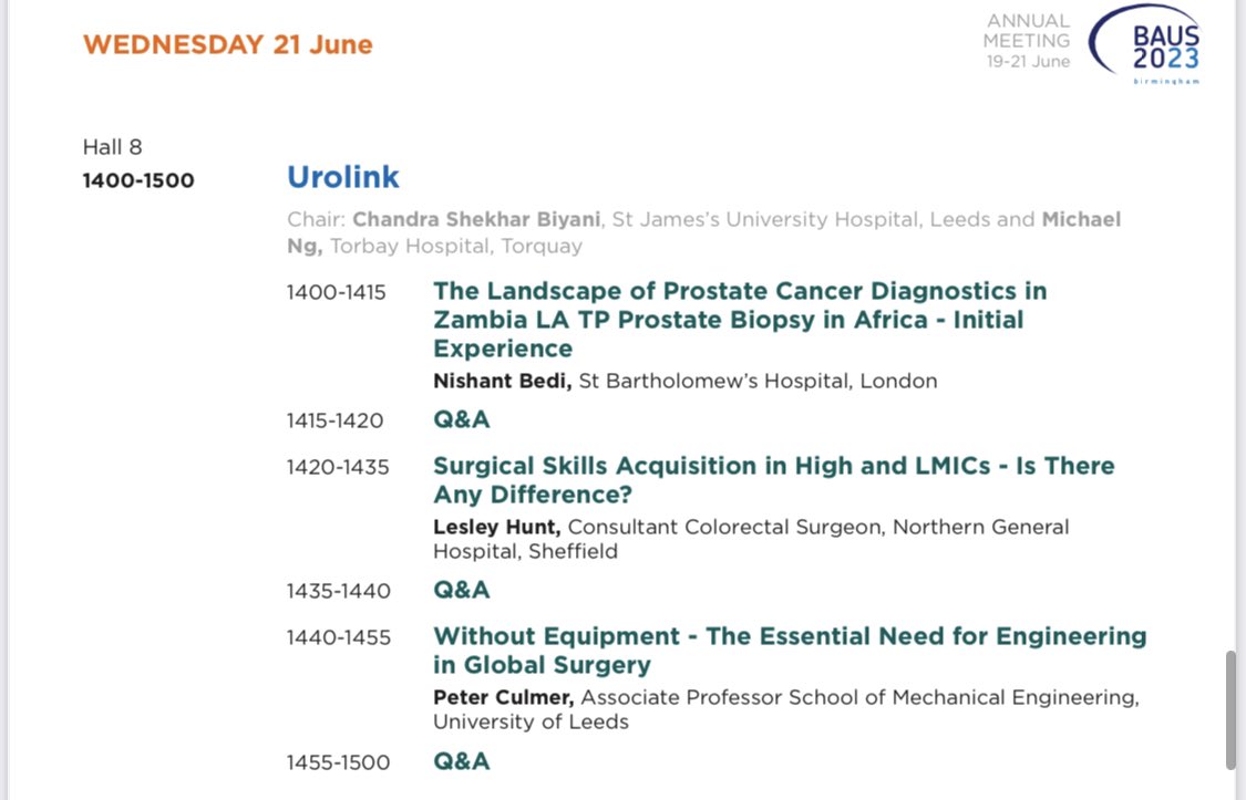 Very much looking forward to Miss Lesley Hunt’s talk about her work with @CapaCare in training health officers in Sierra Leone. Come join us on Wednesday at #BAUS23 #urolink #globalsurgery @shekharbiyani @BAUSurology @BSoT_UK