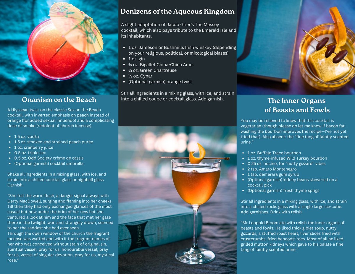 Bloomsday8's tweet image. Happy #Bloomsday2023!!!
The wait is finally over, and to celebrate, we’re releasing our Bloomsday cocktails WITH recipes! Many thanks, again, to @grahamhjensen for sharing these crafty creations and @krtunnicliffe for the photos! (1/2)