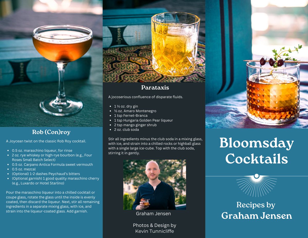 Bloomsday8's tweet image. Happy #Bloomsday2023!!!
The wait is finally over, and to celebrate, we’re releasing our Bloomsday cocktails WITH recipes! Many thanks, again, to @grahamhjensen for sharing these crafty creations and @krtunnicliffe for the photos! (1/2)