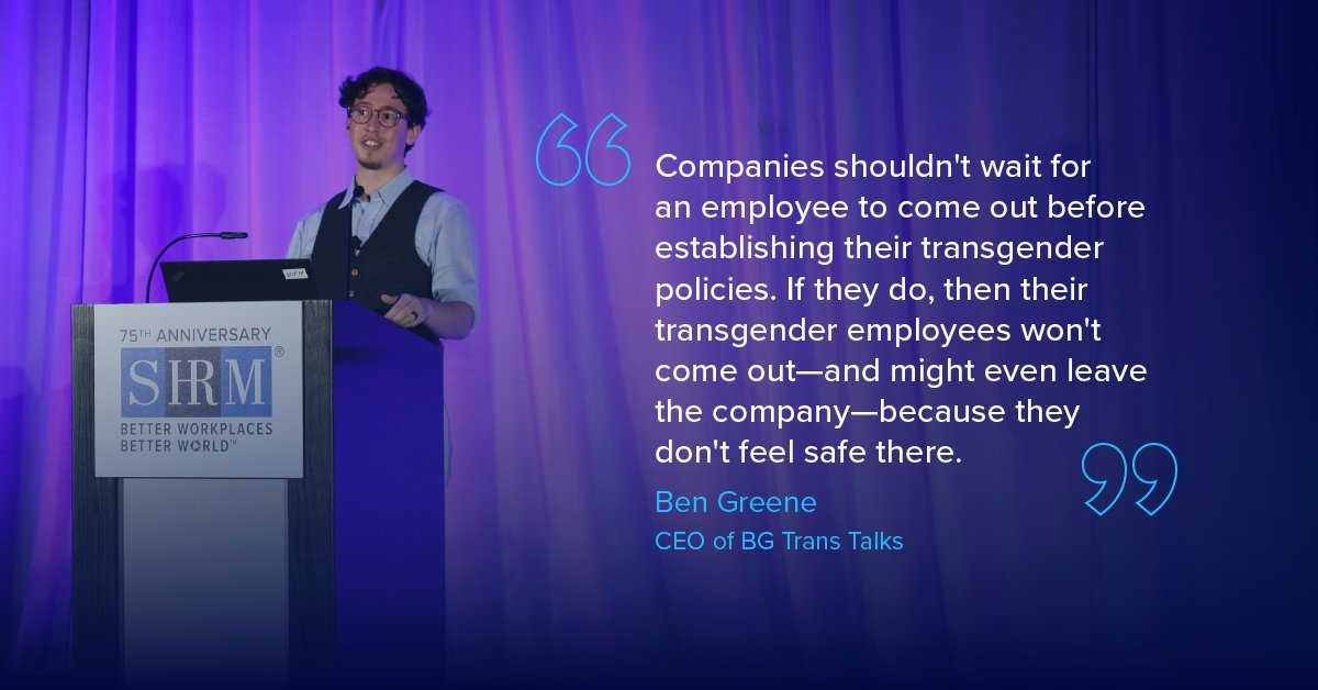 Employees that are transgender deserve workplaces that recognize their unique experiences and offer support beyond simple pronouns. Learn more about creating inclusive workplace environments from the CEO of BG Trans Talks, Ben Greene at shrm.co/p6srlp #PrideMonth #SHRM23