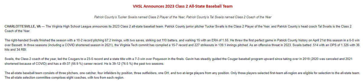 VHSL_'s tweet photo. VHSL Announces 2023 Class 2 All-State Baseball Team https://t.co/Xd9XRauFQH