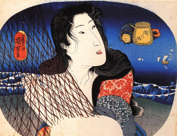 Utagawa Kuniyoshi - Woman mending a fish net    #japan #japaneseart #kuniyoshi #歌川國芳 #ukiyoe #浮世絵 #日本美術