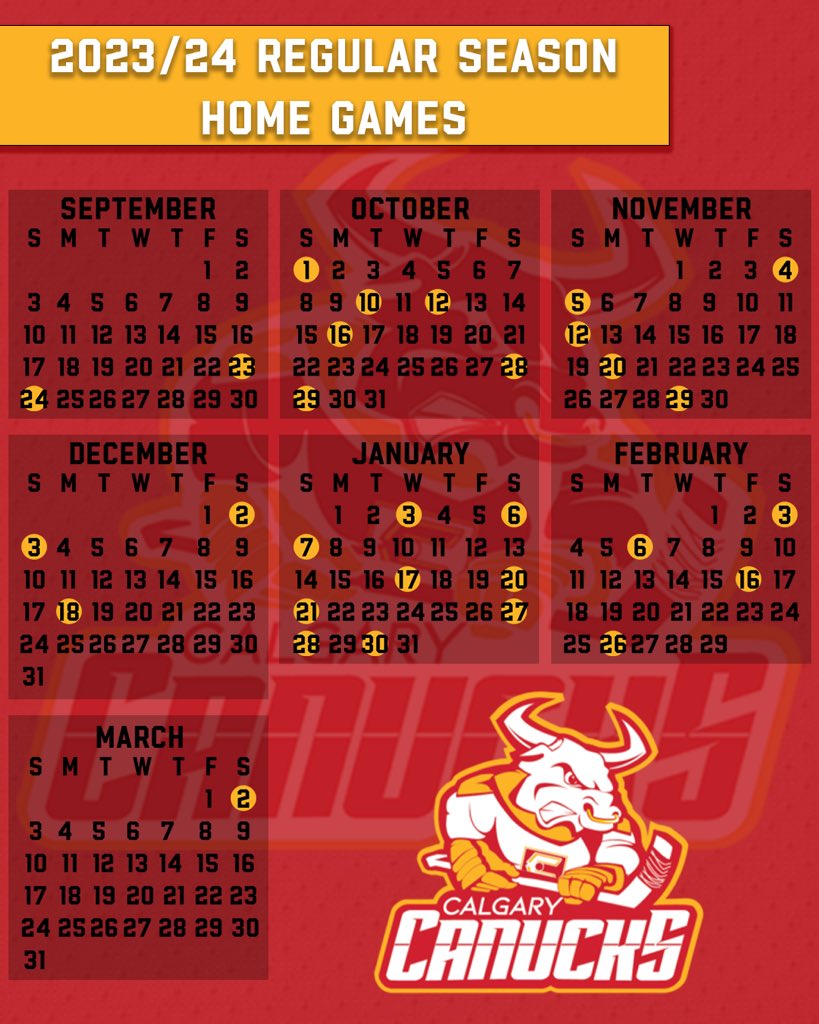 Take a peak at when we’ll be playing at home this upcoming season or visit CalgaryCanucks.ca for the complete 2023/24 season schedule #GoNucks