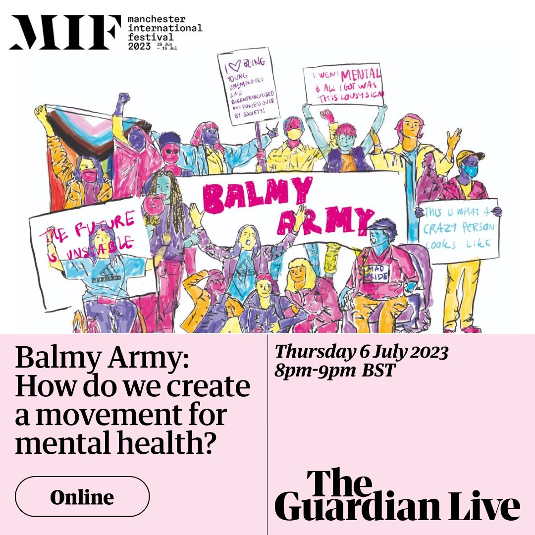 As the mental health crisis deepens with long waiting lists and shrinking services, young people are speaking up. Join Balmy Army, a grassroots movement merging creativity and care, for this livestream event to hear more. 

🎟 Book here membership.theguardian.com/live/balmy-arm…