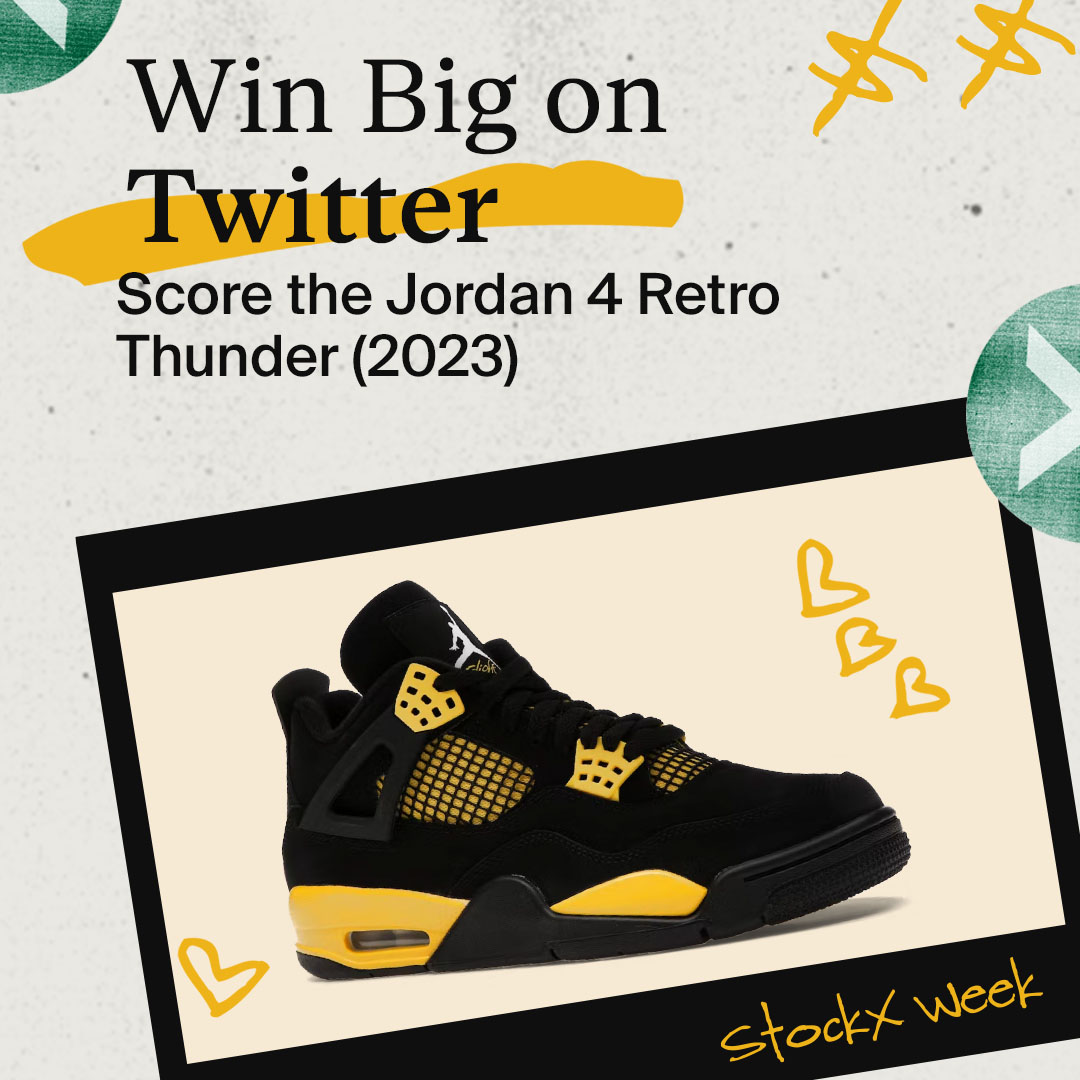 Hey, Twitter fam 😏

We've got the AJ4 Retro Thunders for one lucky winner 🤝

Fave this Tweet & drop a reply with your all-time favorite sneaker using #StockXWeek23

We just might hit your DMs 👀