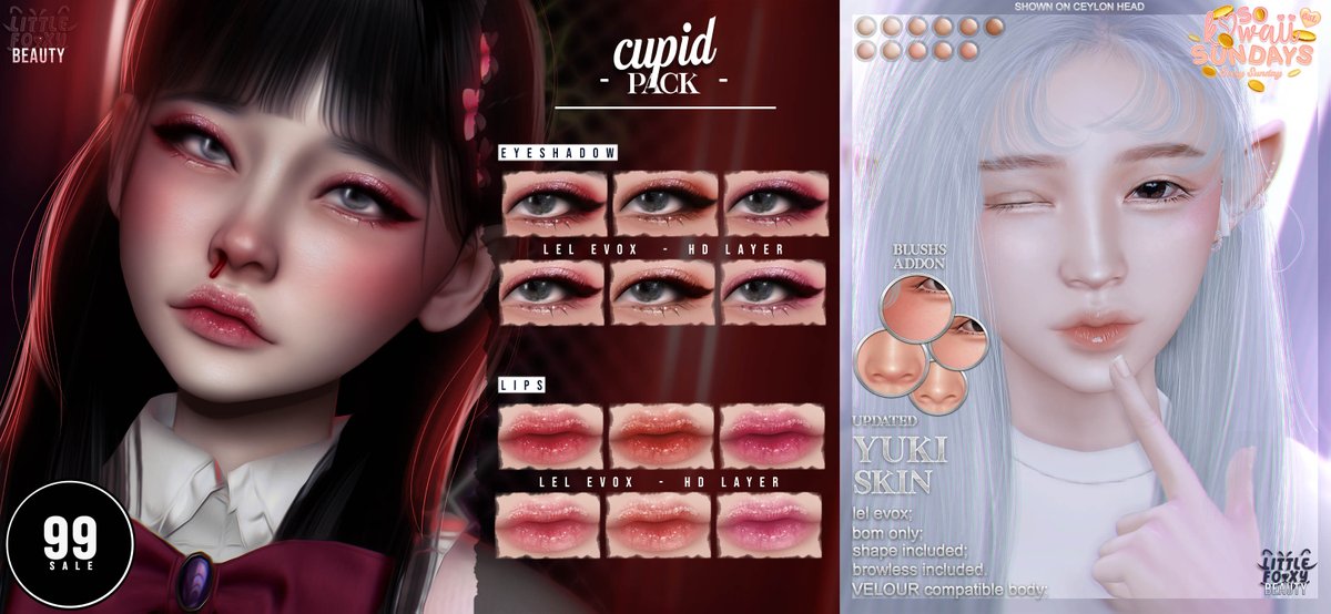 Heyy🦊 Sales for this week ! I Updated Yuki Skin for VELOUR & Little Foxy B. bodies and fixed some points of the skin that I think needed to be improved (if you already bought it, just redeliver) hope you liked ;D LM: maps.secondlife.com/secondlife/Lon… #SecondLife #virtualreality