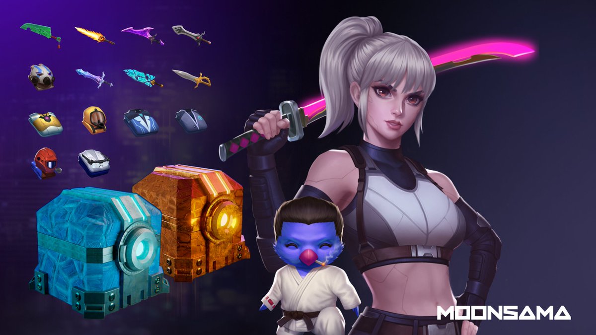 MoonsamaNFT's tweet photo. Make sure to craft the latest alpha loot boxes! 🔥

Craft Moonswords and get amazing costumes using the remaining alpha resources before they're all gone.

Or be one of the extremely lucky ones and win yourself a Moonsama NFT or Exosama NFT!

See details of the 2 loot boxes 👇 https://t.co/r7RueNPgux